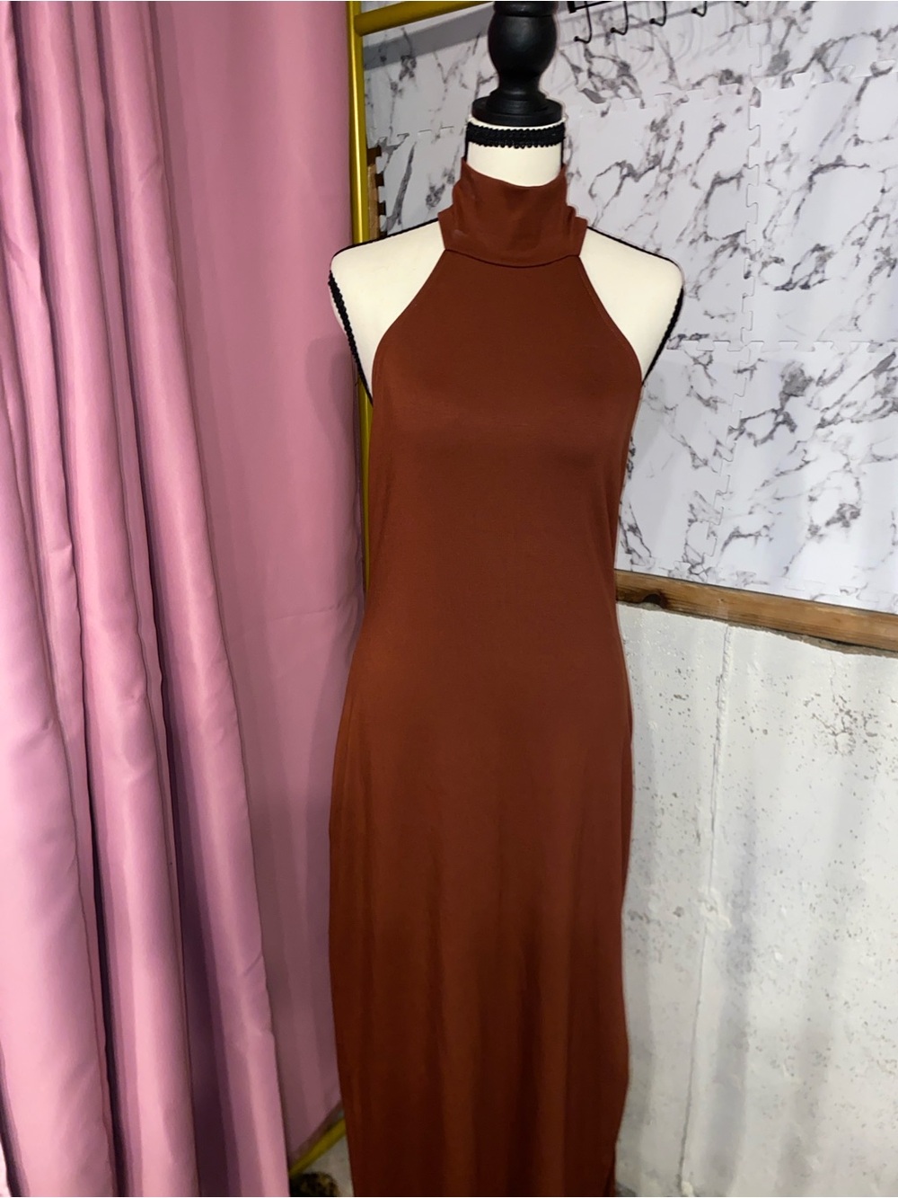 Vici Rust Midi Halter Fitted Dress - Picture 7 of 12